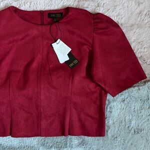 Truth by republic red faux leather suede short sleeve top